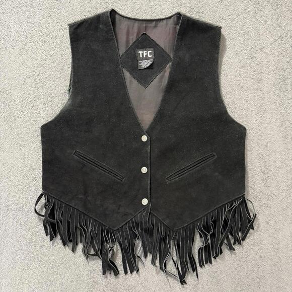 TFC Western Suede Fringe Vest Size L Leather Aztec Boho USA Men’s - Picture 4 of 7